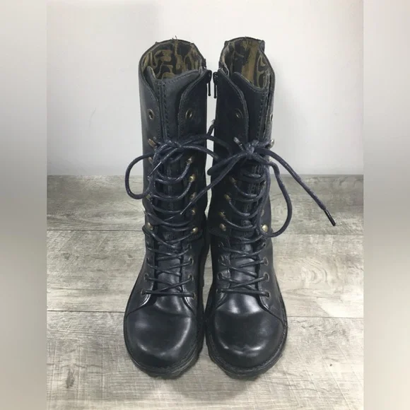 Fly London Ster Military Black Leather Combat Women's Lace Up Boots Size 8-8.5 - Picture 4 of 12